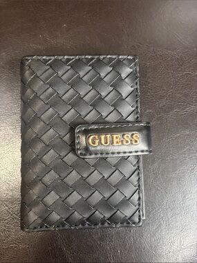 Guess Black Woven Card Case with Gold Logo